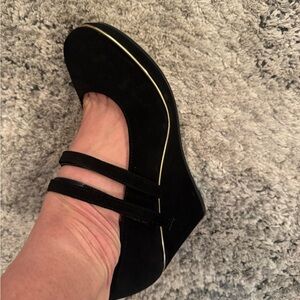 Women's Black Mary Jane Wedge Shoes